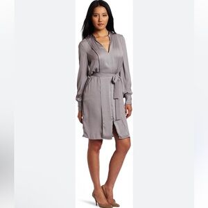 BCBGMaxAzria Charlene Gray Long Sleeve Dress - VNeck - XS - Satin feel - pockets